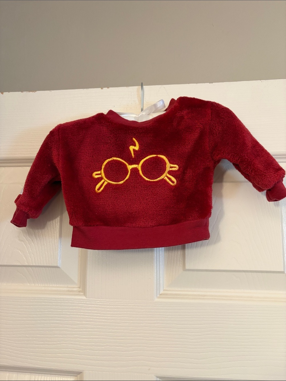 Red Plush Kids Sweater with Yellow Eyeglass Embroidery